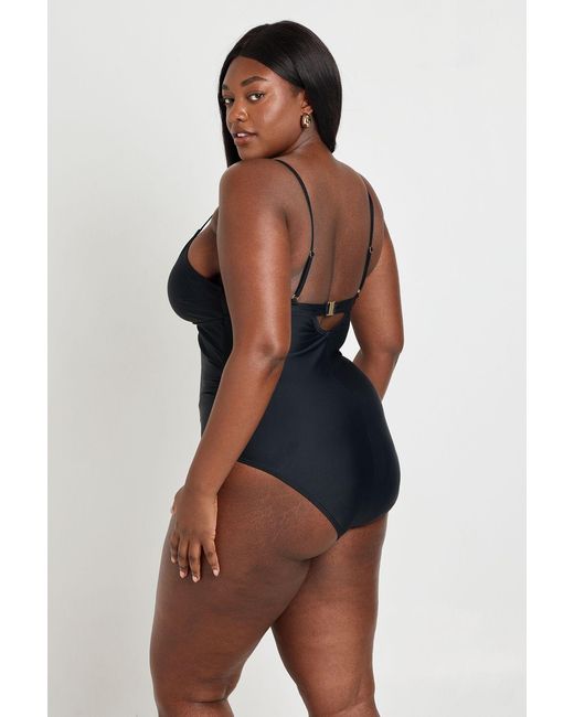 Boohoo Blue Plus Tummy Control Plunge Key Hole Swimsuit