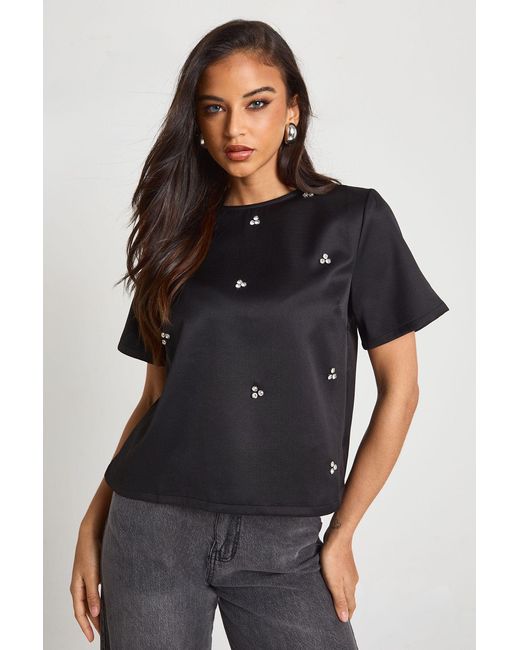 Boohoo Black Diamante Boxy Crepe T-Shirt