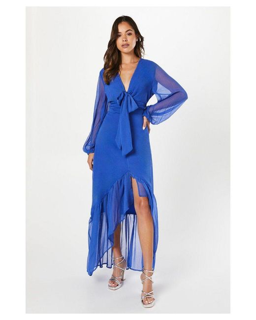 Coast Blue Tie Front Ruffle Skirt Maxi Dress