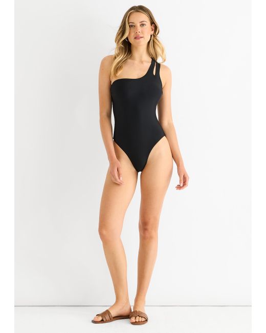 Gini London Black One Shoulder Cutout Strap Swimsuit