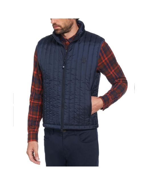 Original Penguin Jas Vertical Gewatteerd Gilet In Navy in het Blue voor heren