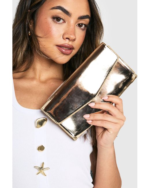 Boohoo Black Metallic Fold Over Clutch Bag