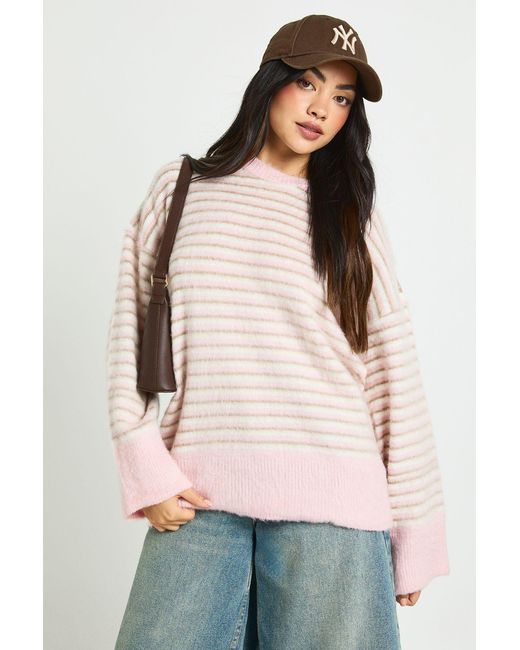 Boohoo Natural Super Soft Thin Stripe Oversized Knitted Jumper