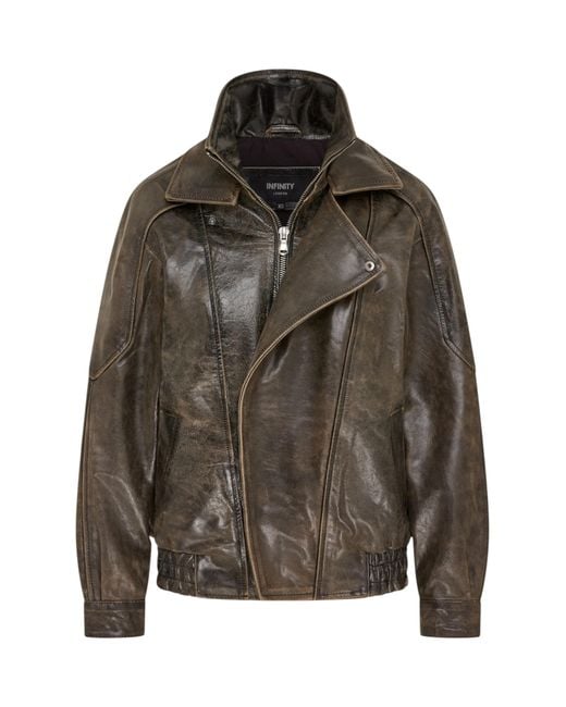 Infinity Leather Brown Cow Biker Blouson Jacket for men