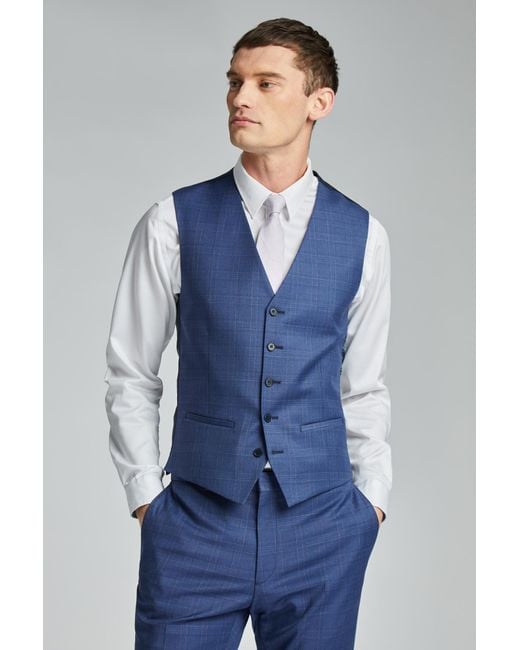Ted Baker Blue Volan Subtle Check Slim Waistcoat for men
