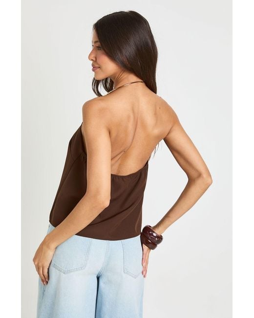 Boohoo Brown Trim Crepe Halterneck Top