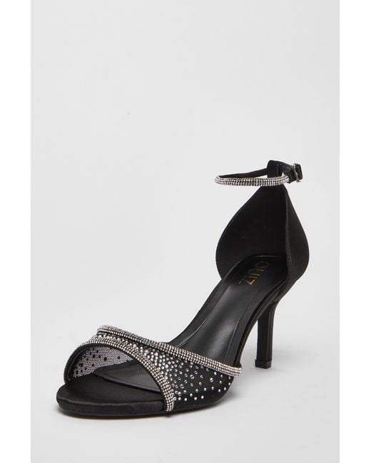 Quiz Black Satin Embellished Heels