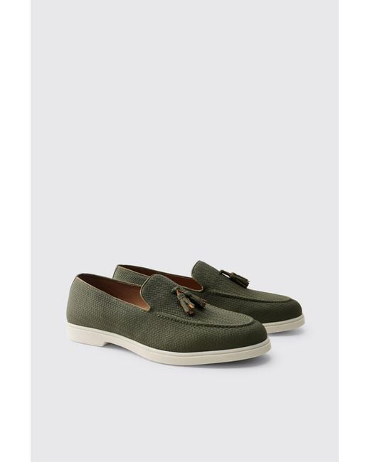 BoohooMAN Green Textured Tassel Pu Loafer for men