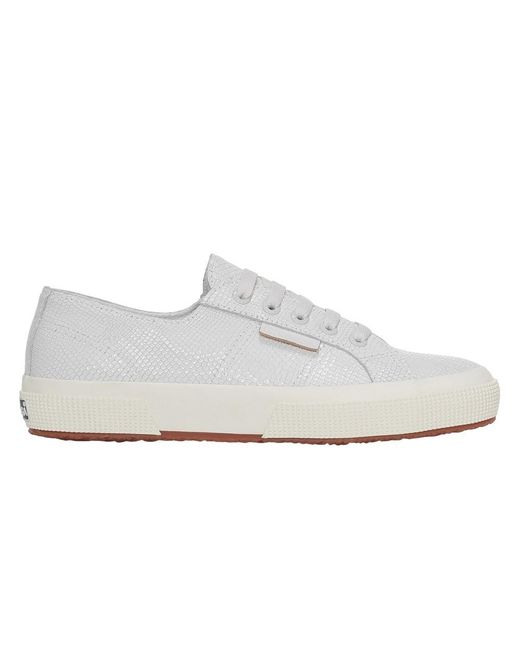 Superga White Ladies 2750 Snake Print Grain Leather Trainers (Optical)