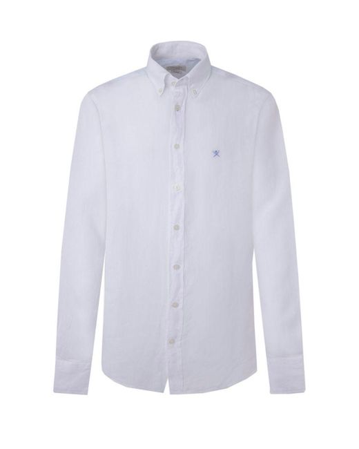 Hackett White Linen Long Sleeved Shirt for men