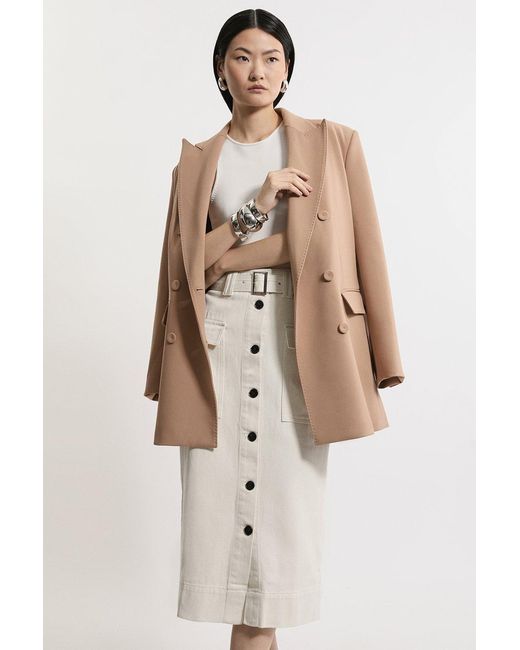 Karen Millen Natural Denim Cargo Pocket Belted Midi Skirt