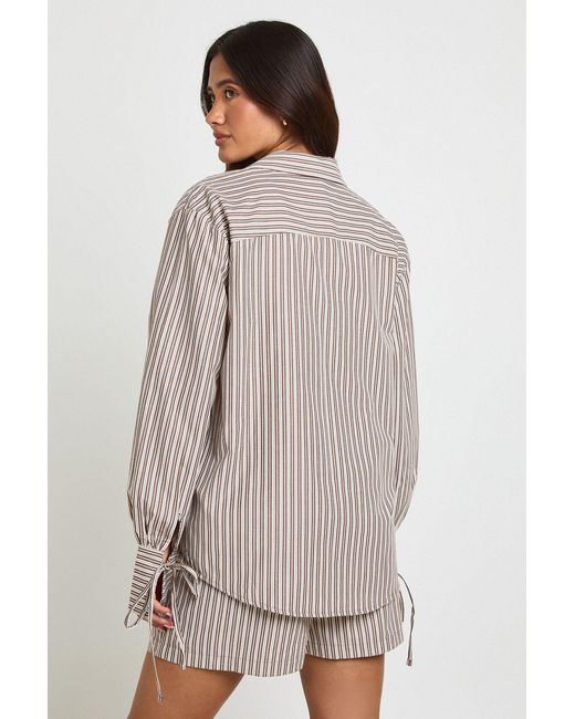 Boohoo Gray Crinkle Stripe Tie Cuff Shirt And Short Co-Ord