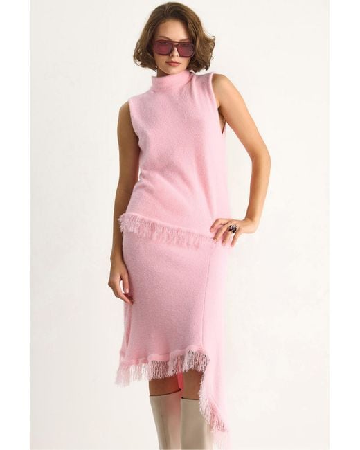 Bianco Lucci Pink Knitwear Top-Skirt Two Pieces Set