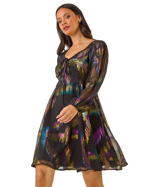 D.u.s.k Black Foil Print Tie Dress