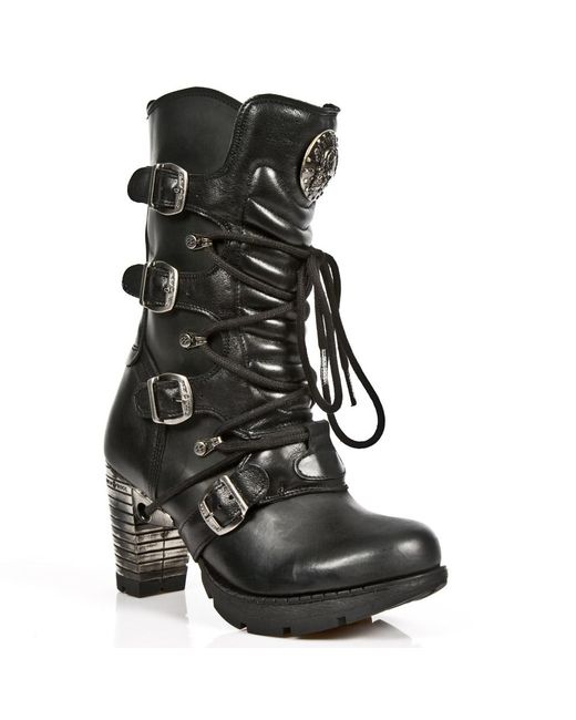 New Rock Black Ladies Leather Metallic Gothic Boots- Tr003-S1