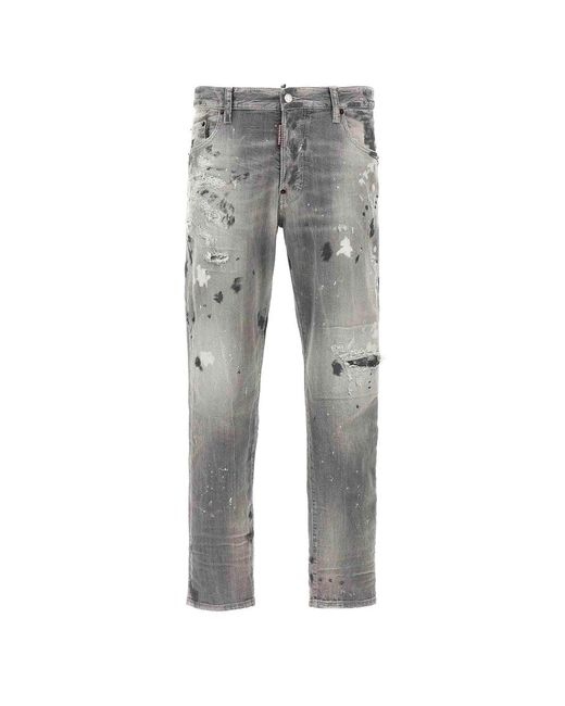 DSquared² Gray Skater Jeans Paint Design Cotton for men