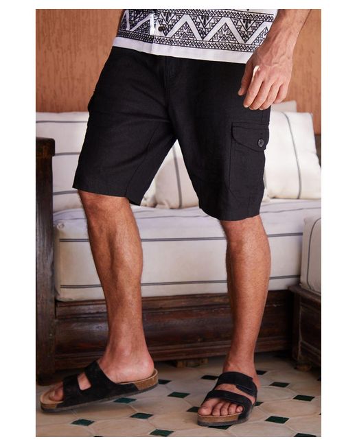 Threadbare Black 'Ricco' Linen Blend Cargo Shorts for men