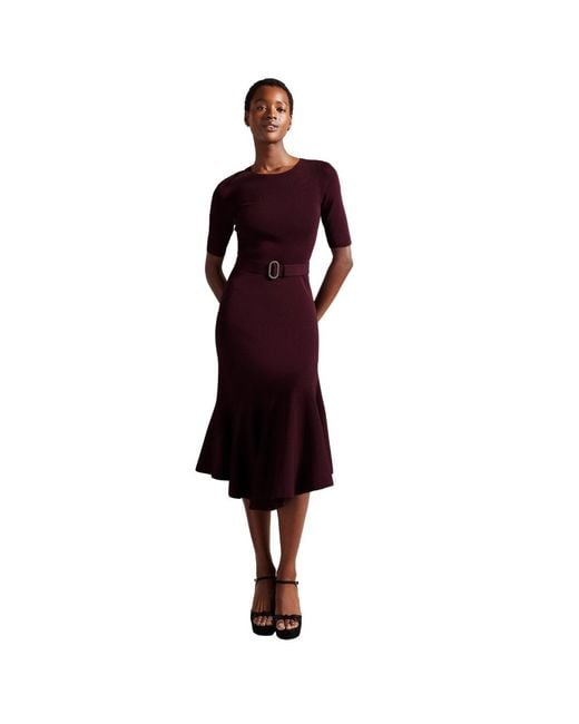 Ted Baker Purple Samalee Knitted Flippy Skirt Midi Dress