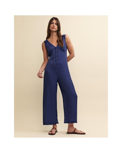 Nobody's Child Blue Nobodys V-Neck Polka Dot Sleeveless Jumpsuit