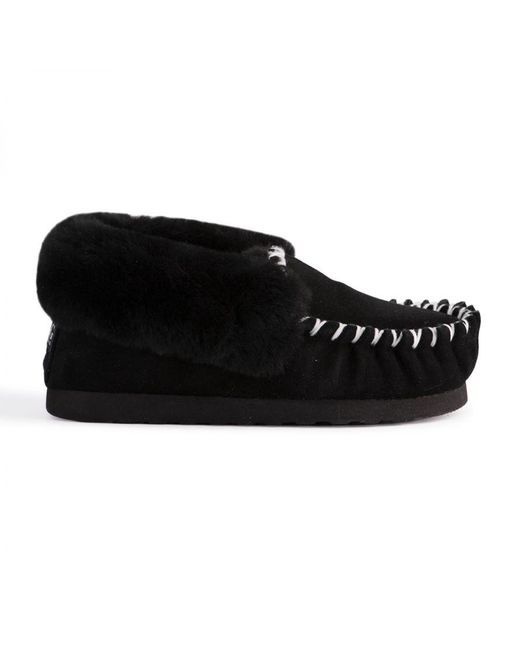 Aus Wooli Black "Waterloo" Australia Hand Stitched Sheepskin Moccasin, Leather
