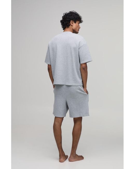 BoohooMAN Gray Oversized Boxy Waffle Henley T-Shirt & Baggy Lounge Set for men