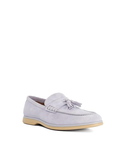 Dune White Broddi Suede Tassel Trim Loafers for men