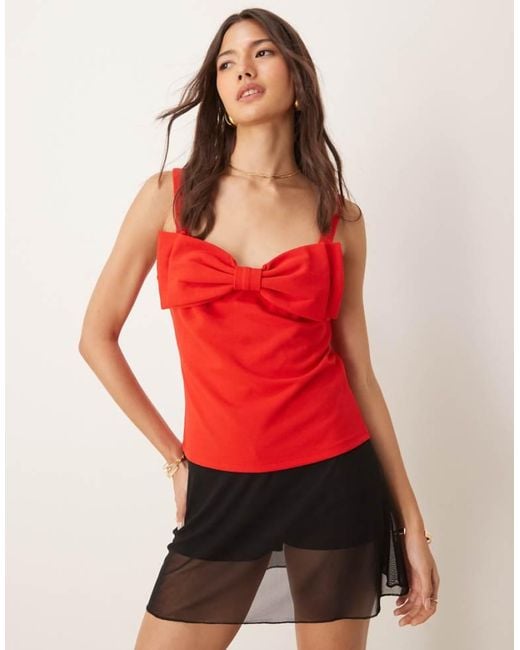 Vila Red Statement Bow Front Cami Top