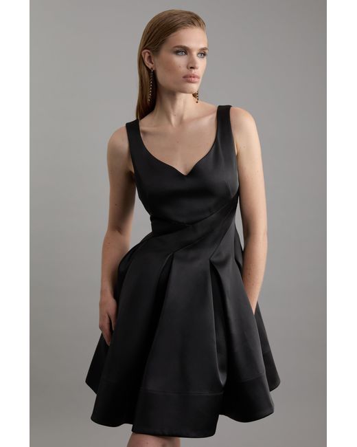 Karen Millen Black Structured Viscose Satin Tailored Prom Mini Dress