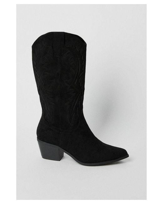 Oasis Black Janet Cutwork Detailed Western Cowboy Calf Boots