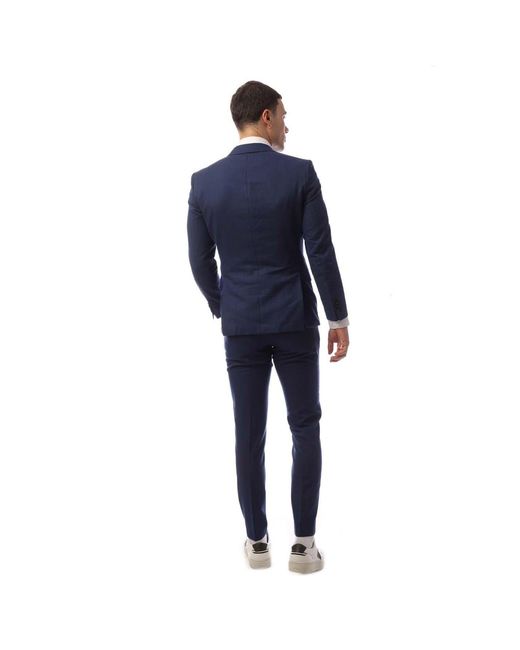 Boss Blue Solid Patterned Lapel Collared Suit Jacket for men