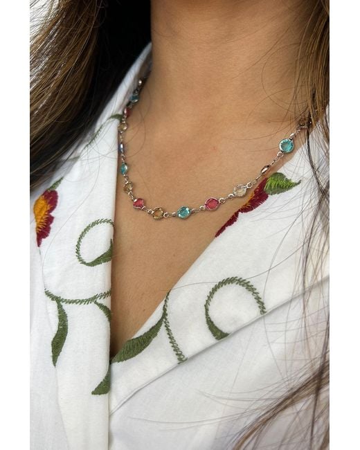 SVNX Multicolor Round Crystal Necklace And Bracelet Set