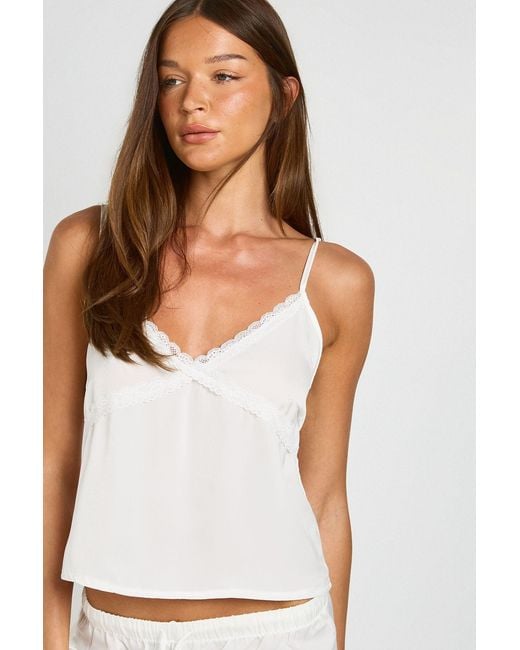 Boohoo White Bridal Lace Detail Satin Cami & Trouser Pyjama Set