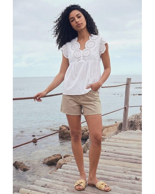 Roman White Broidery Buttoned Top