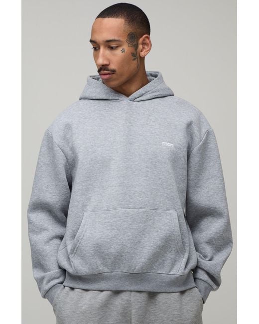 BoohooMAN Gray Oversized Boxy Dot Embroidered Hoodie for men