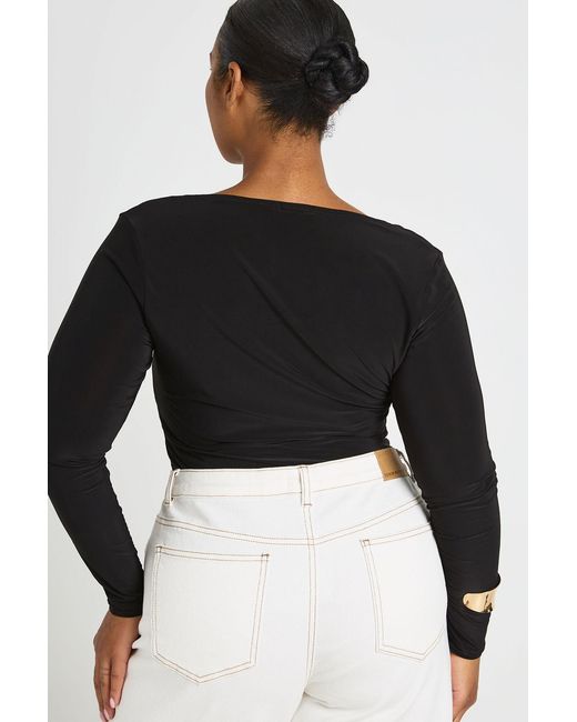 Boohoo Black Plus Double Layer Slinky Square Neck Long Sleeve Top