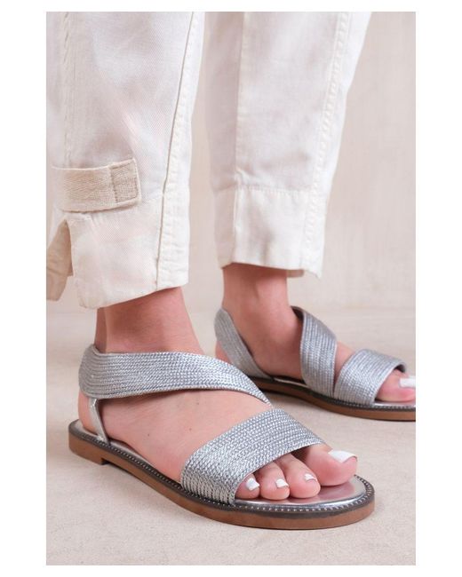 Where's That From White 'Studio' Flat Sandals With Threaded Wide Straps
