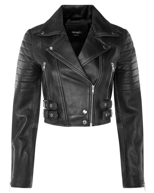 Infinity Leather Black Brando Cropped Jacket-Longtown