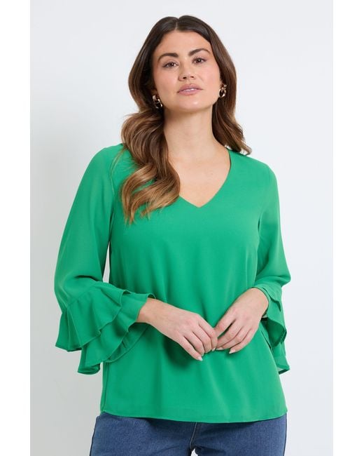 Wallis Green Dobby Flute Sleeve Top
