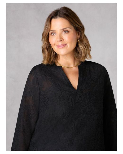 Live Unlimited Black Textured Floral Boho Blouse