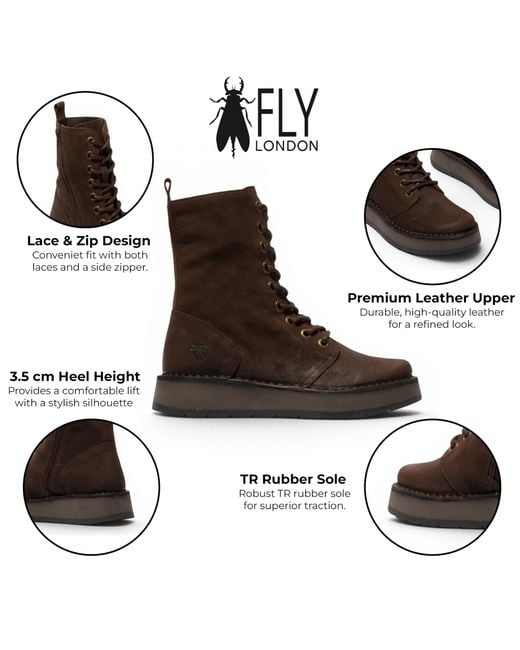 Fly London Brown Combat Suede Leather Lace-Up Boots