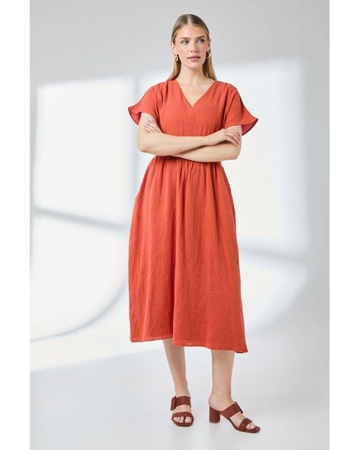 PRINCIPLES Gauze Shirred Waist Detail Midi Dress
