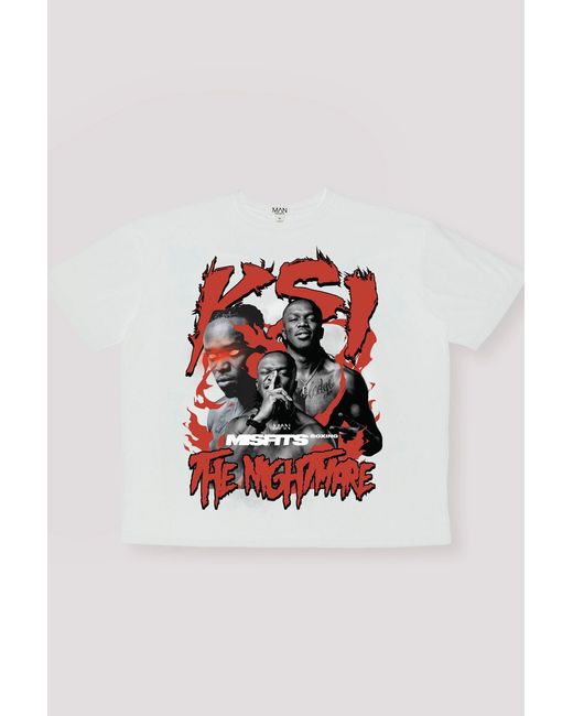 BoohooMAN Red Oversized Misfits Ksi The Nightmare License Printed T-Shirt for men