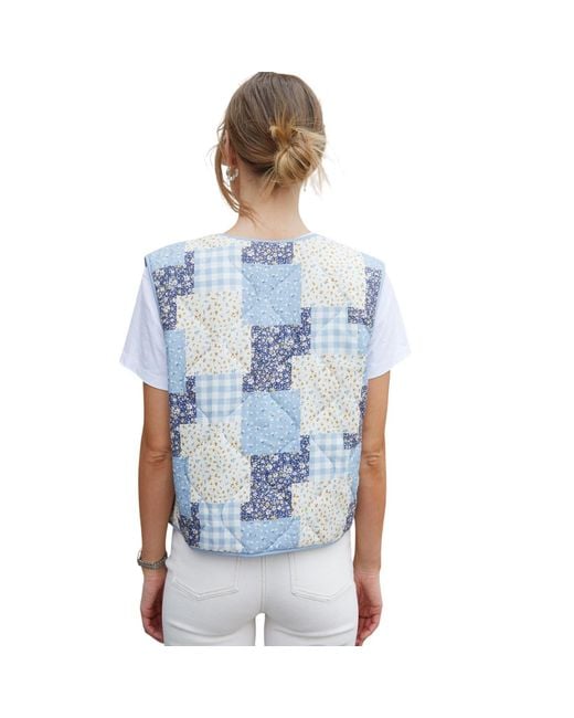Threadbare Cabos Patchwork Gevoerde Regular Gilet in het Blue