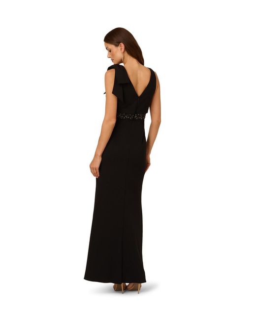 Adrianna Papell Black Crepe Popover Bead Gown