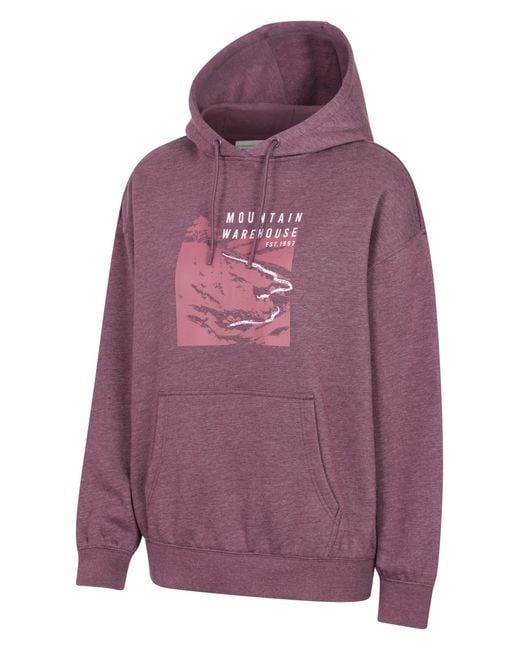 Mountain Warehouse Purple 'Winding Trek' Relaxed Fit Hoodie Warm Cotton Lining Printed Casual Top