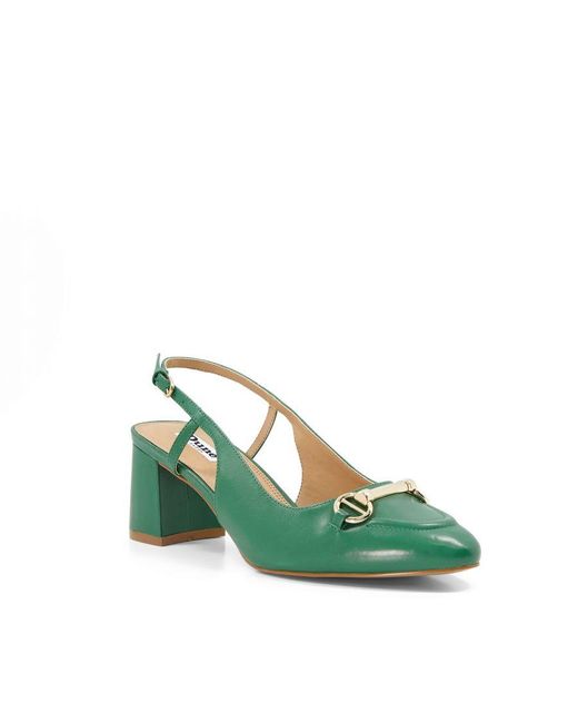 Dune Green Ladies Wf Cassie Wide Fit Sling-back Court Shoes Leather