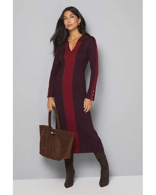 Wallis Red Colour Block Knitted Midi Dress