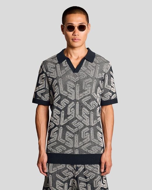 Lyle & Scott Gray Emblem Ribbed Knitted Polo Shirt for men