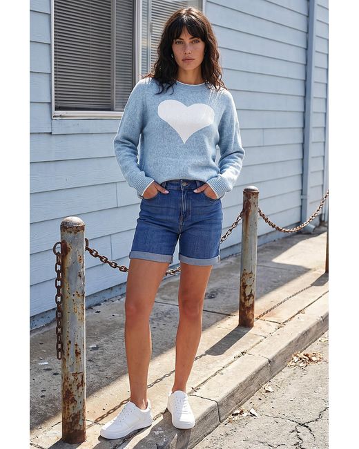 Roman Blue Contrast Stitch Heart Jumper