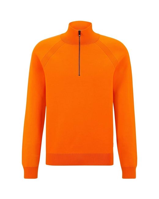 Boss Orange Zip Neck Raglan Sleeve Long Sweater for men
